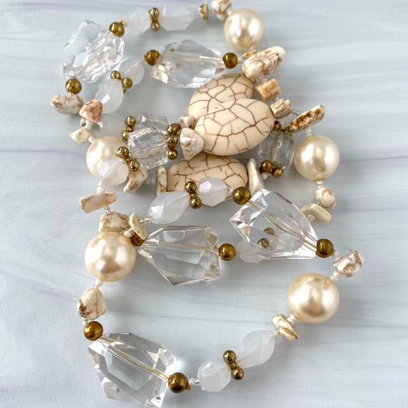 4 Row Layered White Glass Crystal Beaded Stacking Stretch Bracelets - Picture 1 of 2